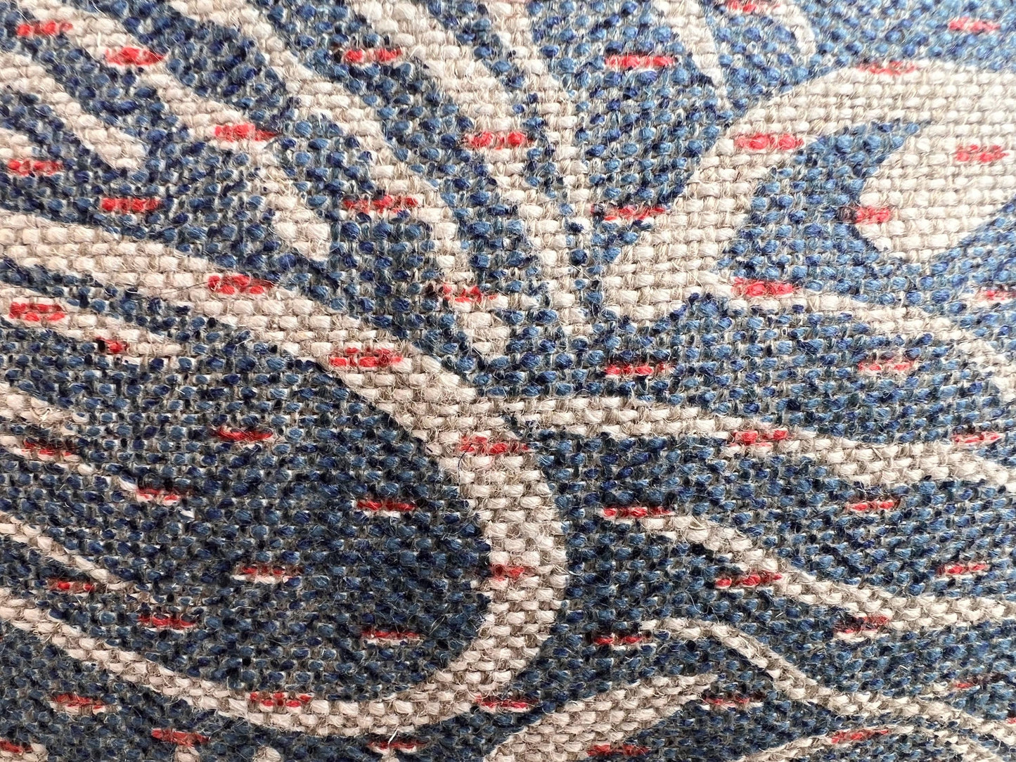 Cushions Made in Fermoie Savernake Fabric Designer Decorative Rich Blue Linen Cushion Pillow Throw Cover With Red Brush Fringe