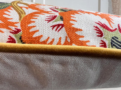 Schumacher Luxury Designer Hothouse Flowers Spark Orange Green Blue Cream Cushion Pillow Cover
