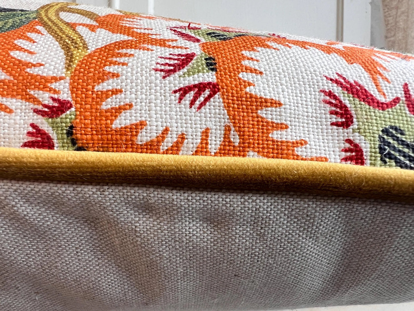 Schumacher Luxury Designer Hothouse Flowers Spark Orange Green Blue Cream Cushion Pillow Cover