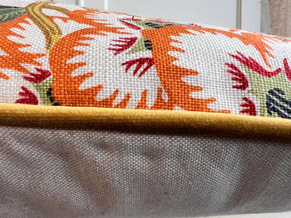 Schumacher Luxury Designer Hothouse Flowers Spark Orange Green Blue Cream Cushion Pillow Cover