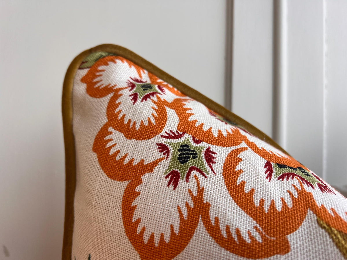 Schumacher Luxury Designer Hothouse Flowers Spark Orange Green Blue Cream Cushion Pillow Cover