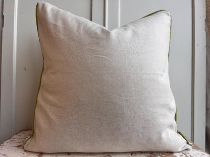 Schumacher Luxury Designer Hothouse Flowers Spark Orange Green Blue Cream Cushion Pillow Cover Green Piping