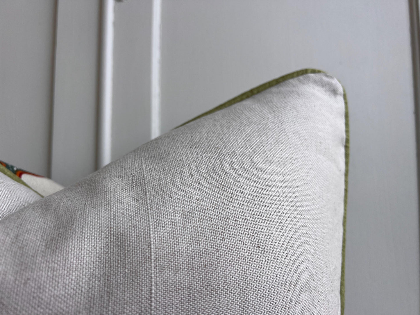 Schumacher Luxury Designer Hothouse Flowers Spark Orange Green Blue Cream Cushion Pillow Cover Green Piping