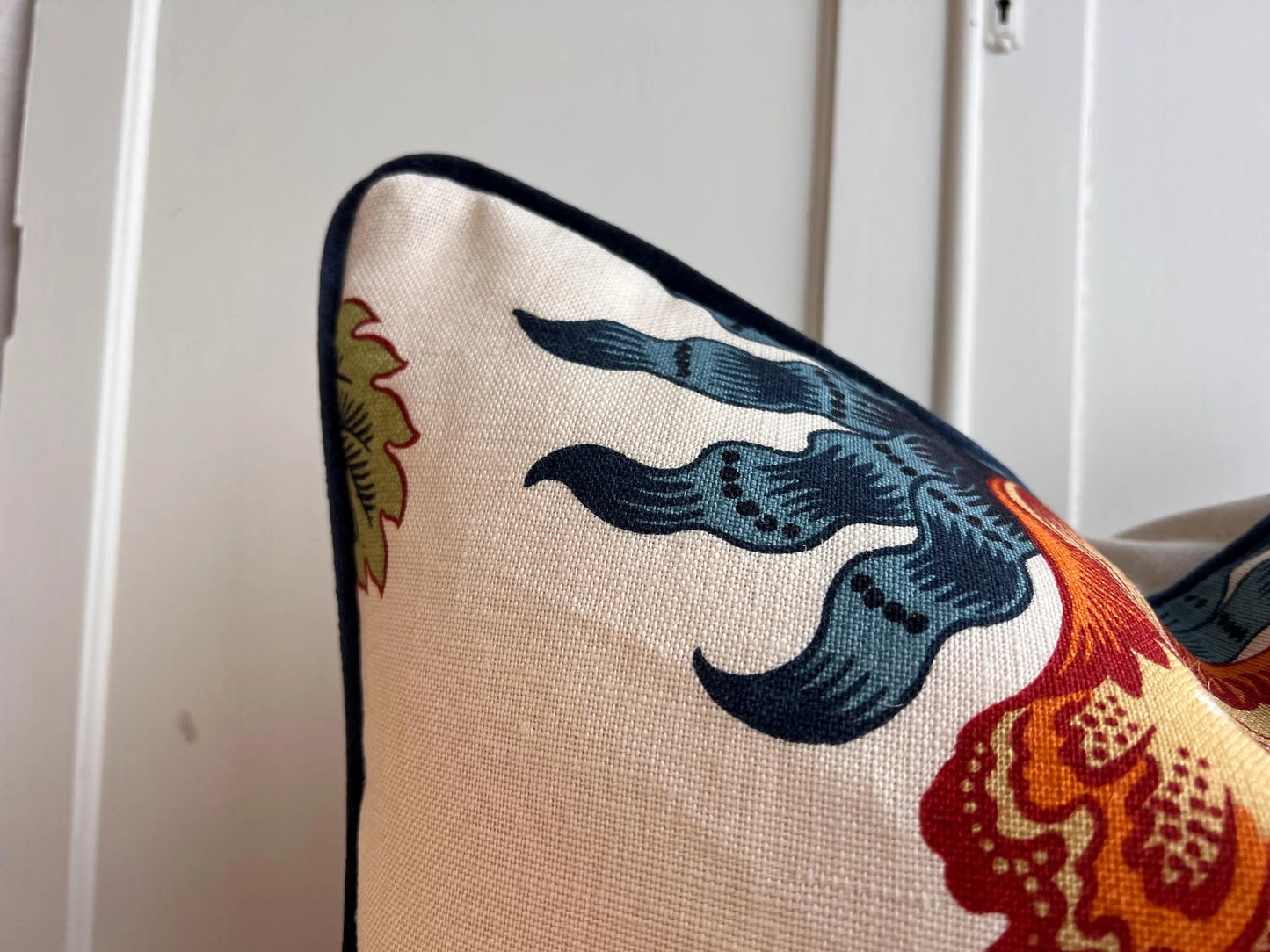 Schumacher Luxury Designer Hothouse Flowers Spark Orange Green Blue Cream Cushion Pillow Cover