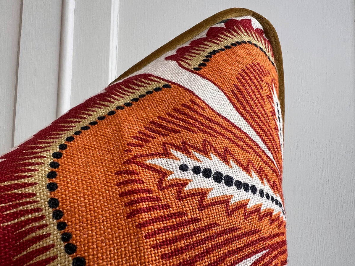 Schumacher Luxury Designer Hothouse Flowers Spark Orange Green Blue Cream Cushion Pillow Cover