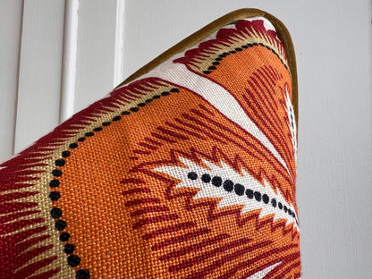 Schumacher Luxury Designer Hothouse Flowers Spark Orange Green Blue Cream Cushion Pillow Cover