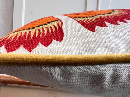 Schumacher Luxury Designer Hothouse Flowers Spark Orange Green Blue Cream Cushion Pillow Cover