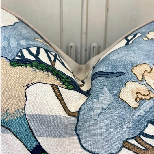 Mulberry Flying Ducks Cream Blue Luxury Cushion Pillow Cover Lumbar Rectangular