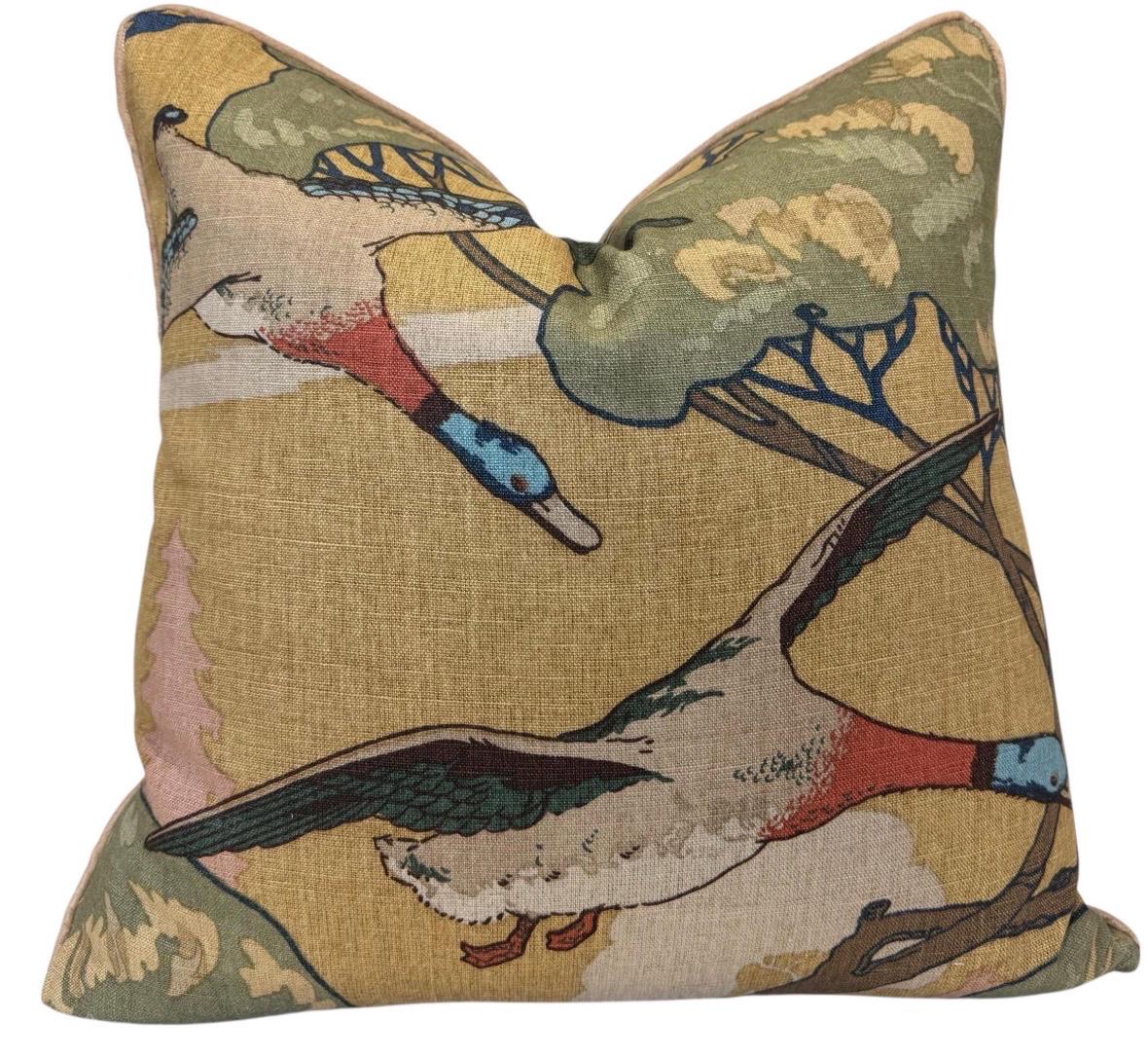 Mulberry Flying Ducks Gold Sand Luxury Designer Decorative Cushion Pillow Cover Lumbar Rectangular Cover