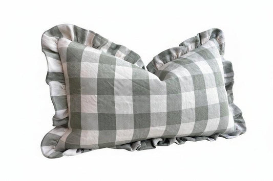 Cushions Made Linen Cotton Luxury Designer Pale Green Check Cushion Pillow Throw Cover Green Ruffle Frill