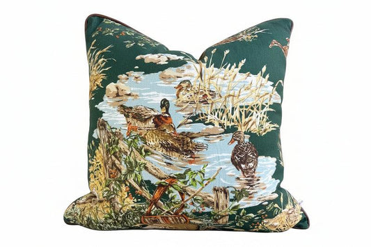 Schumacher Luxury Designer Dog and Duck Verdant Green Cushion Pillow Cover