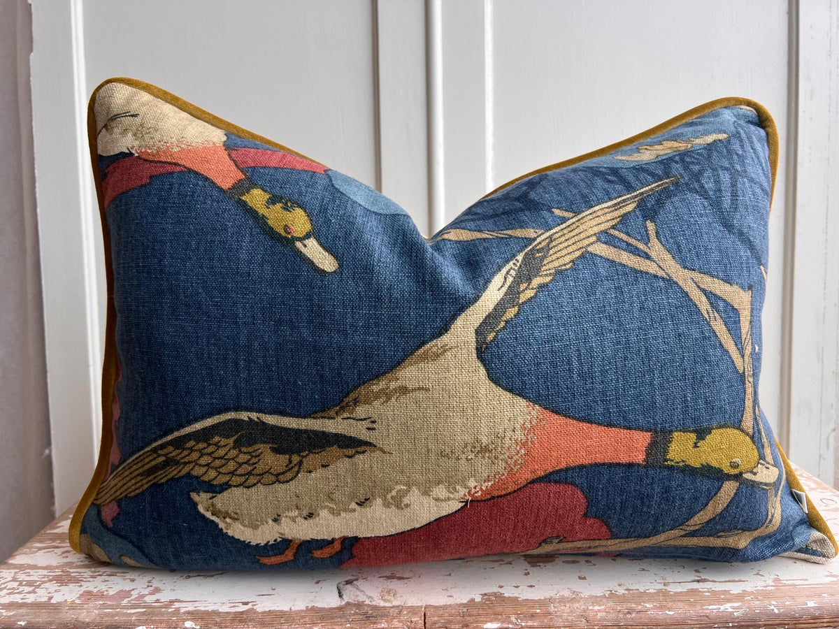 Mulberry Flying Ducks Navy Red Luxury Cushion Pillow Cover Lumbar Rectangular