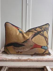 Mulberry Flying Ducks Gold Sand Luxury Designer Decorative Cushion Pillow Cover Lumbar Rectangular Cover