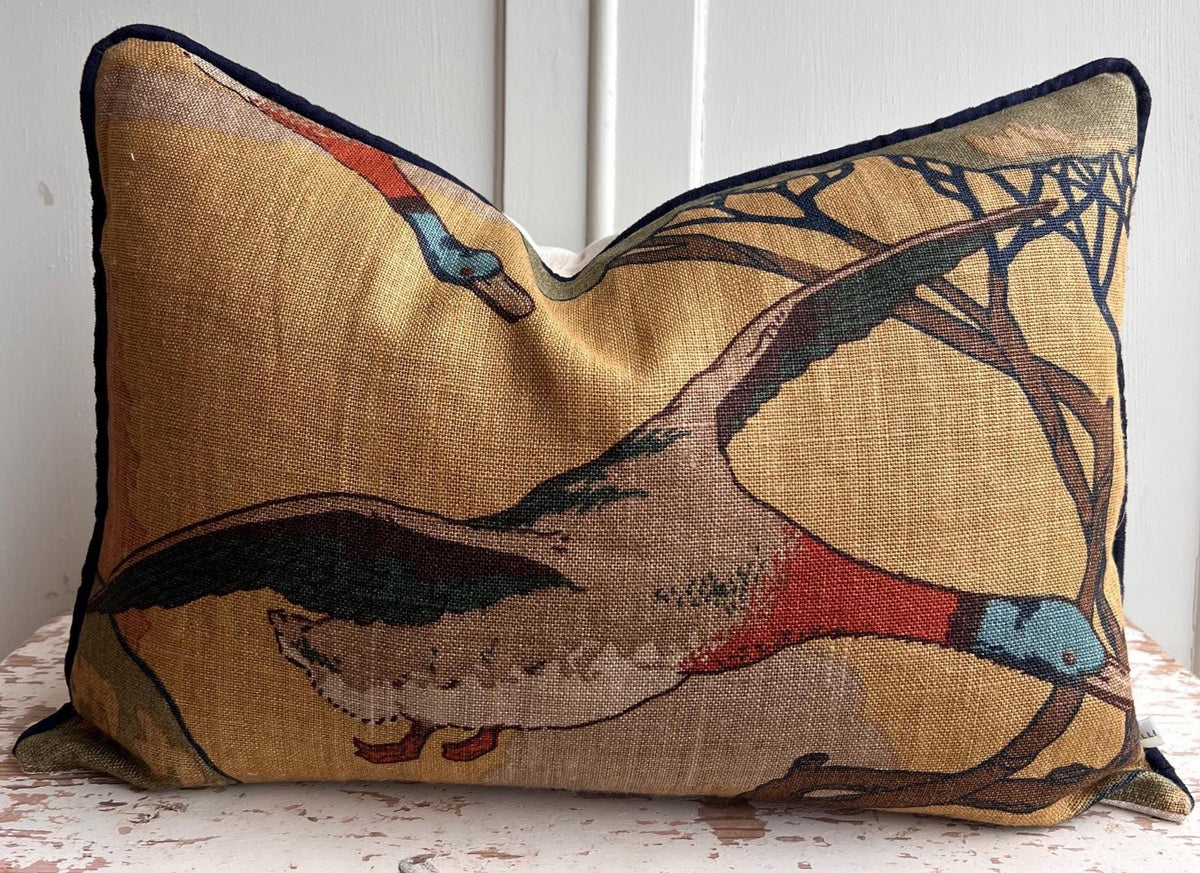 Mulberry Flying Ducks Gold Sand Luxury Designer Decorative Cushion Pillow Cover Lumbar Rectangular Cover