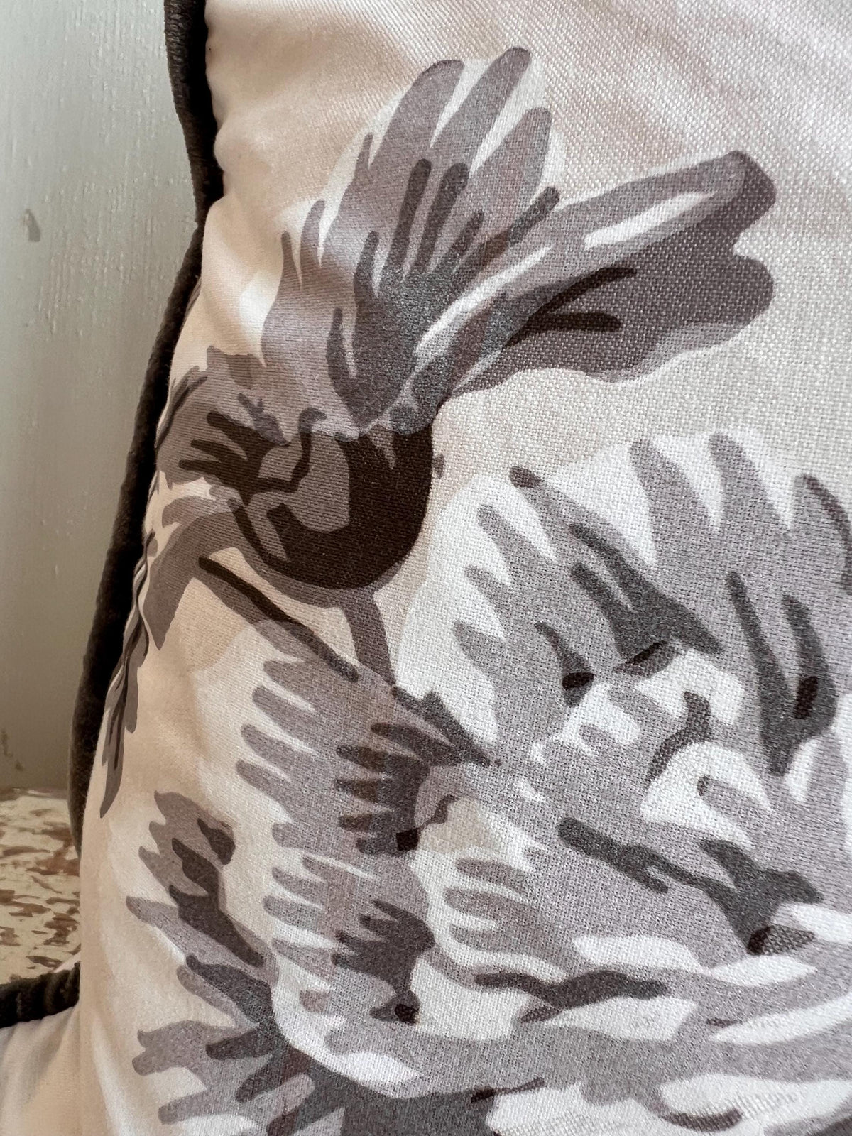 Schumacher Luxury Designer "Pyne Hollyhock" Charcoal Floral White Grey Cushion Pillow Sofa Cover