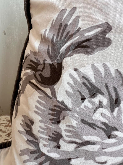 Schumacher Luxury Designer "Pyne Hollyhock" Charcoal Floral White Grey Cushion Pillow Sofa Cover