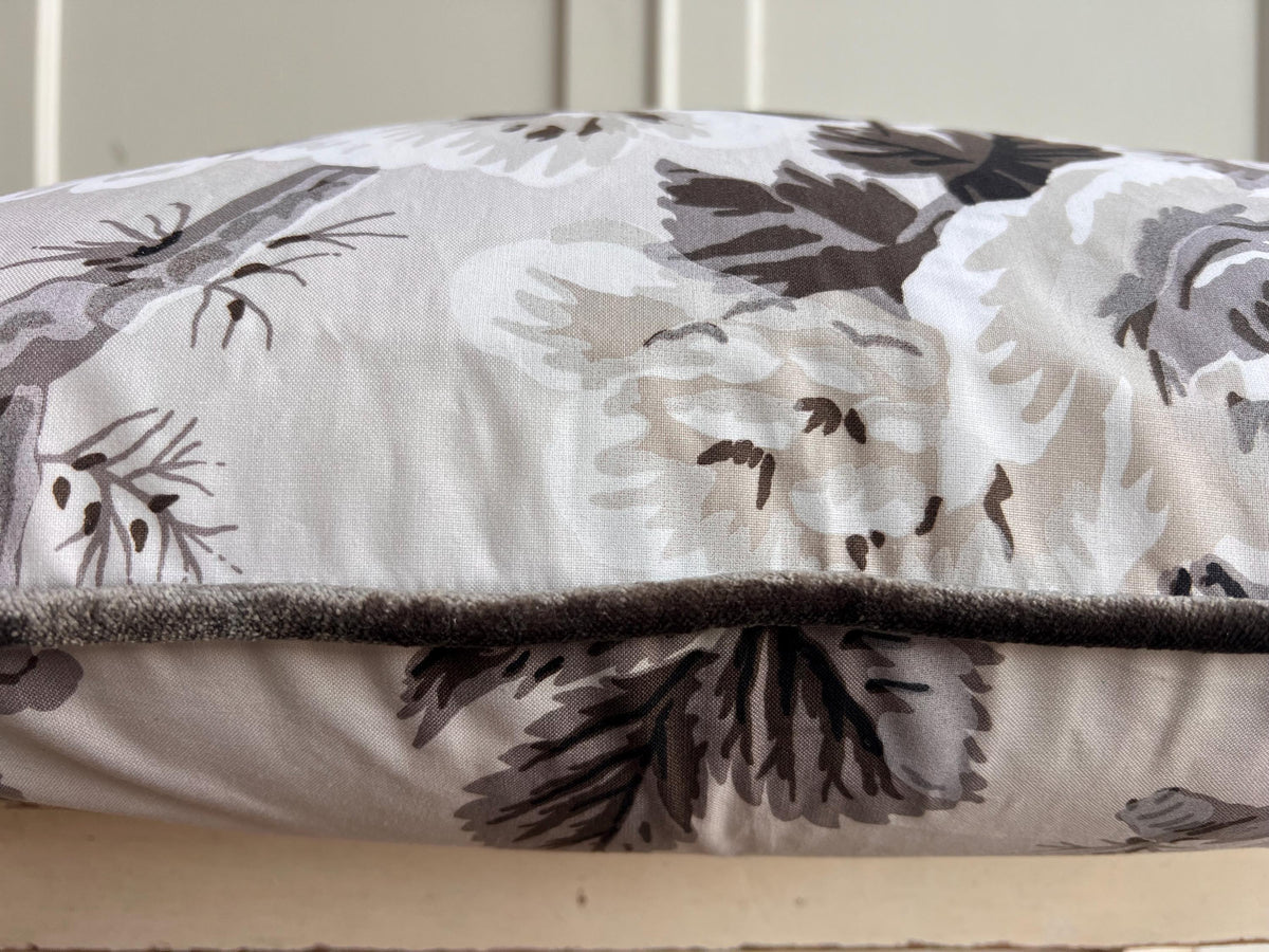 Schumacher Luxury Designer "Pyne Hollyhock" Charcoal Floral White Grey Cushion Pillow Sofa Cover