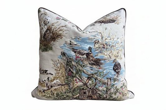 Schumacher Luxury Designer Dog and Duck Cream Cushion Pillow Cover