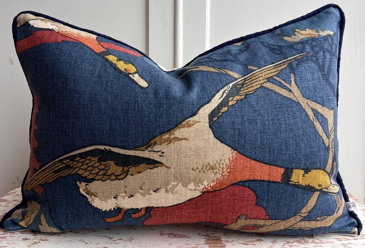 Mulberry Flying Ducks Navy Red Luxury Cushion Pillow Cover Lumbar Rectangular