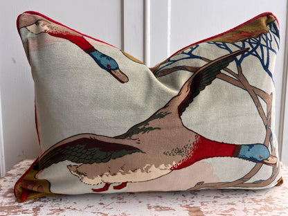 Mulberry Flying Ducks Sky Moss Velvet Luxury Designer Decorative Cushion Pillow Cover Lumbar Rectangular Cover