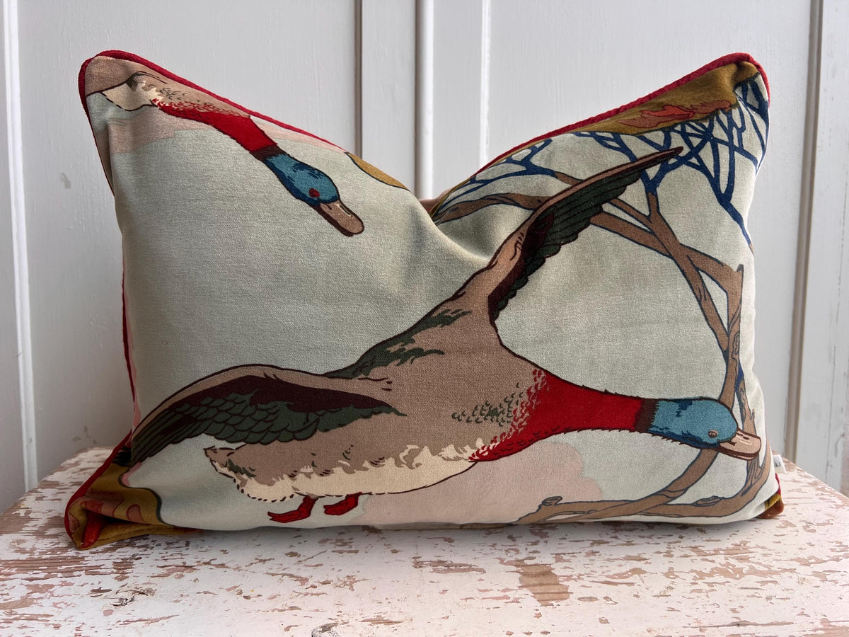 Mulberry Flying Ducks Sky Moss Velvet Luxury Designer Decorative Cushion Pillow Cover Lumbar Rectangular Cover