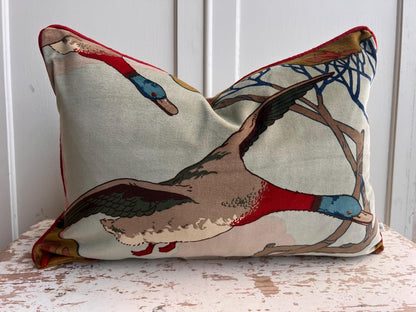Mulberry Flying Ducks Sky Moss Velvet Luxury Designer Decorative Cushion Pillow Cover Lumbar Rectangular Cover