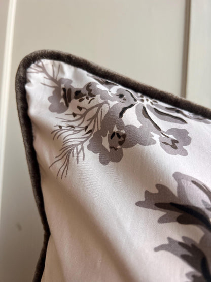 Schumacher Luxury Designer "Pyne Hollyhock" Charcoal Floral White Grey Cushion Pillow Sofa Cover