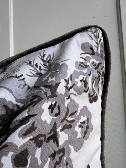 Schumacher Luxury Designer "Pyne Hollyhock" Charcoal Floral White Grey Cushion Pillow Sofa Cover