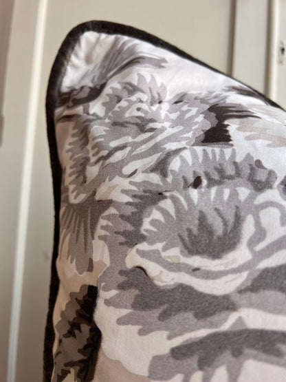Schumacher Luxury Designer "Pyne Hollyhock" Charcoal Floral White Grey Cushion Pillow Sofa Cover