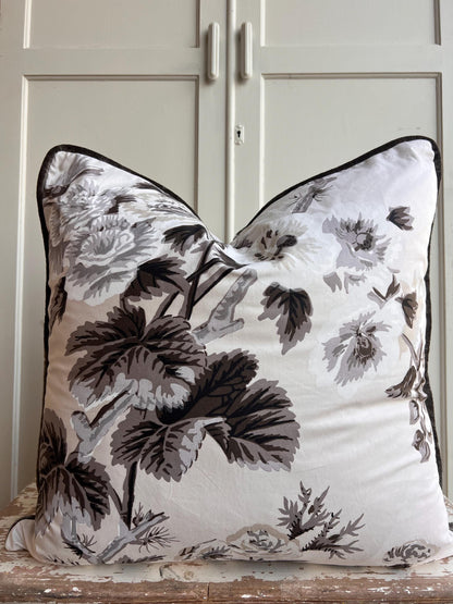 Schumacher Luxury Designer "Pyne Hollyhock" Charcoal Floral White Grey Cushion Pillow Sofa Cover