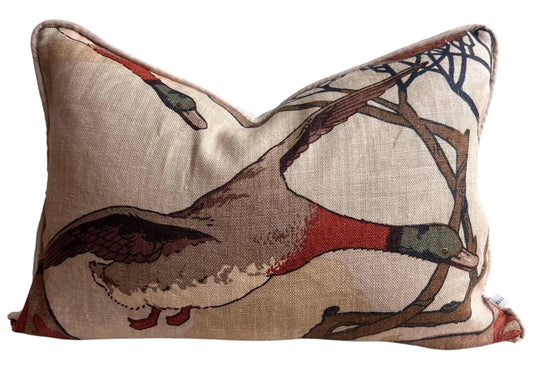 Luxury Designer Mulberry Flying Ducks Stone Brown Lumbar Luxury Cushion Pillow Cover