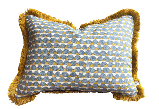 Cushions Made In Fermoie Blue Tara 009 Blue Yellow Fabric Linen Cushion Pillow Throw Cover