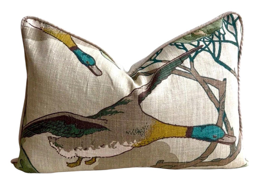 Mulberry Flying Ducks Emerald Green Luxury Cushion Pillow Cover