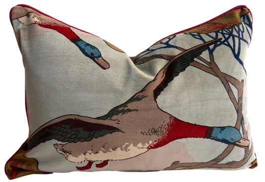 Mulberry Flying Ducks Sky Moss Velvet Luxury Designer Decorative Cushion Pillow Cover Lumbar Rectangular Cover