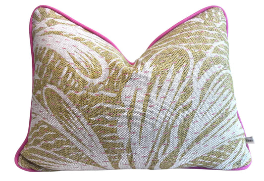 Cushions Made in Fermoie Savernake Linen Cushion Cover: Chartreuse Yellow Green Pillow With Bright Pink Piping
