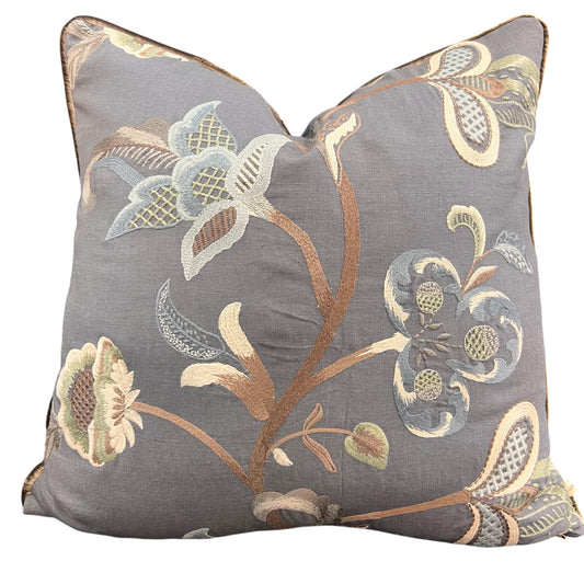 GP & Baker Cawdor Luxury Designer Embroidered Blue Floral Decorative Cushion Pillow Cover