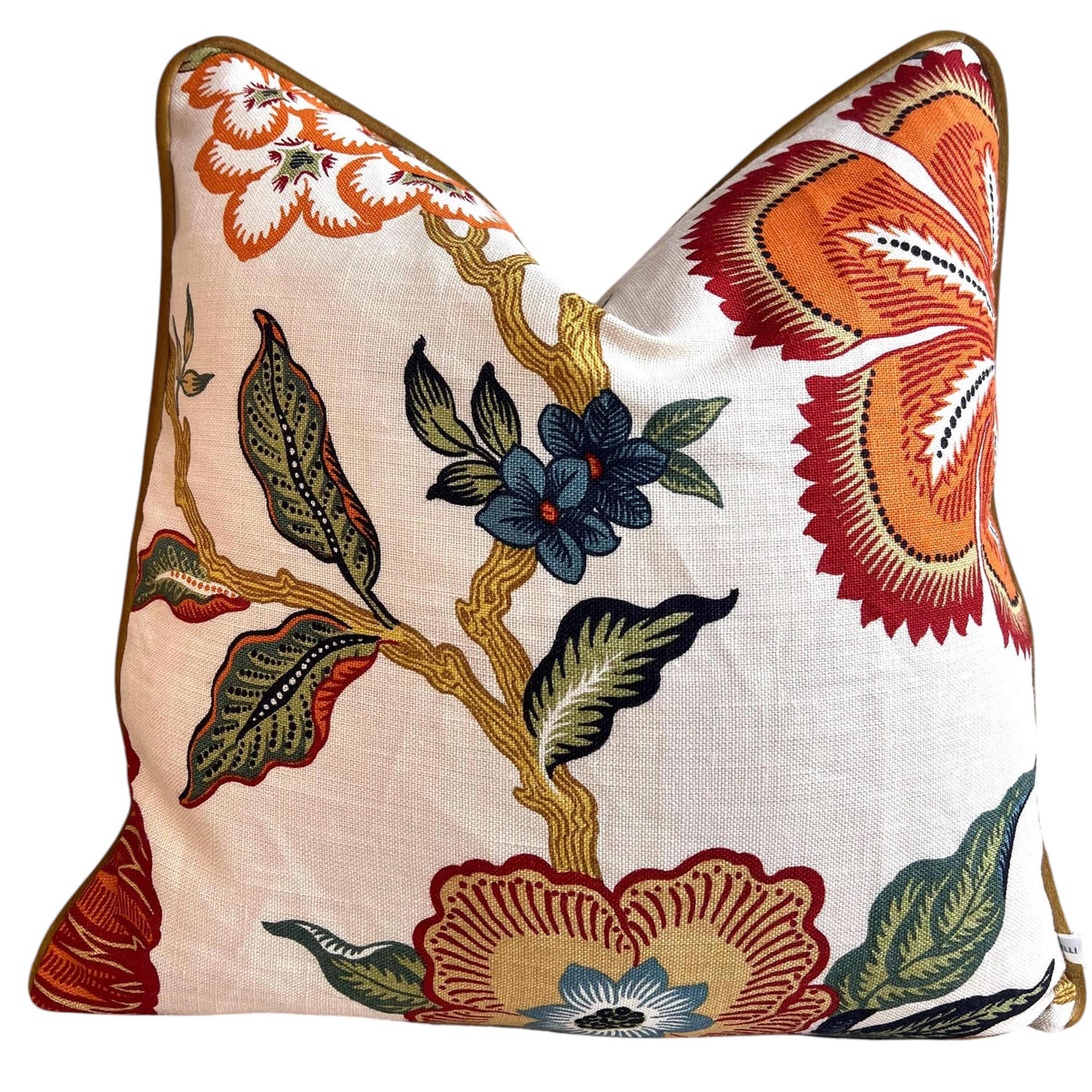Schumacher Luxury Designer Hothouse Flowers Spark Orange Green Blue Cream Cushion Pillow Cover