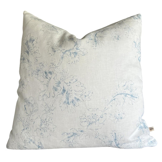 Cabbages and Roses Meggernie Vintage Blue White Linen Designer Cushion Pillow Cover