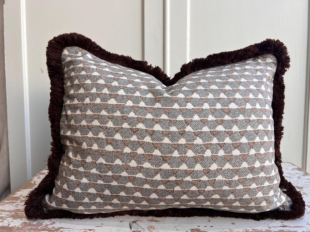 Cushions Made In Fermoie Brown Grey Fringe Tara Fabric Linen Cushion Pillow Throw Cover