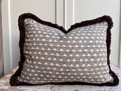 Cushions Made In Fermoie Brown Grey Fringe Tara Fabric Linen Cushion Pillow Throw Cover