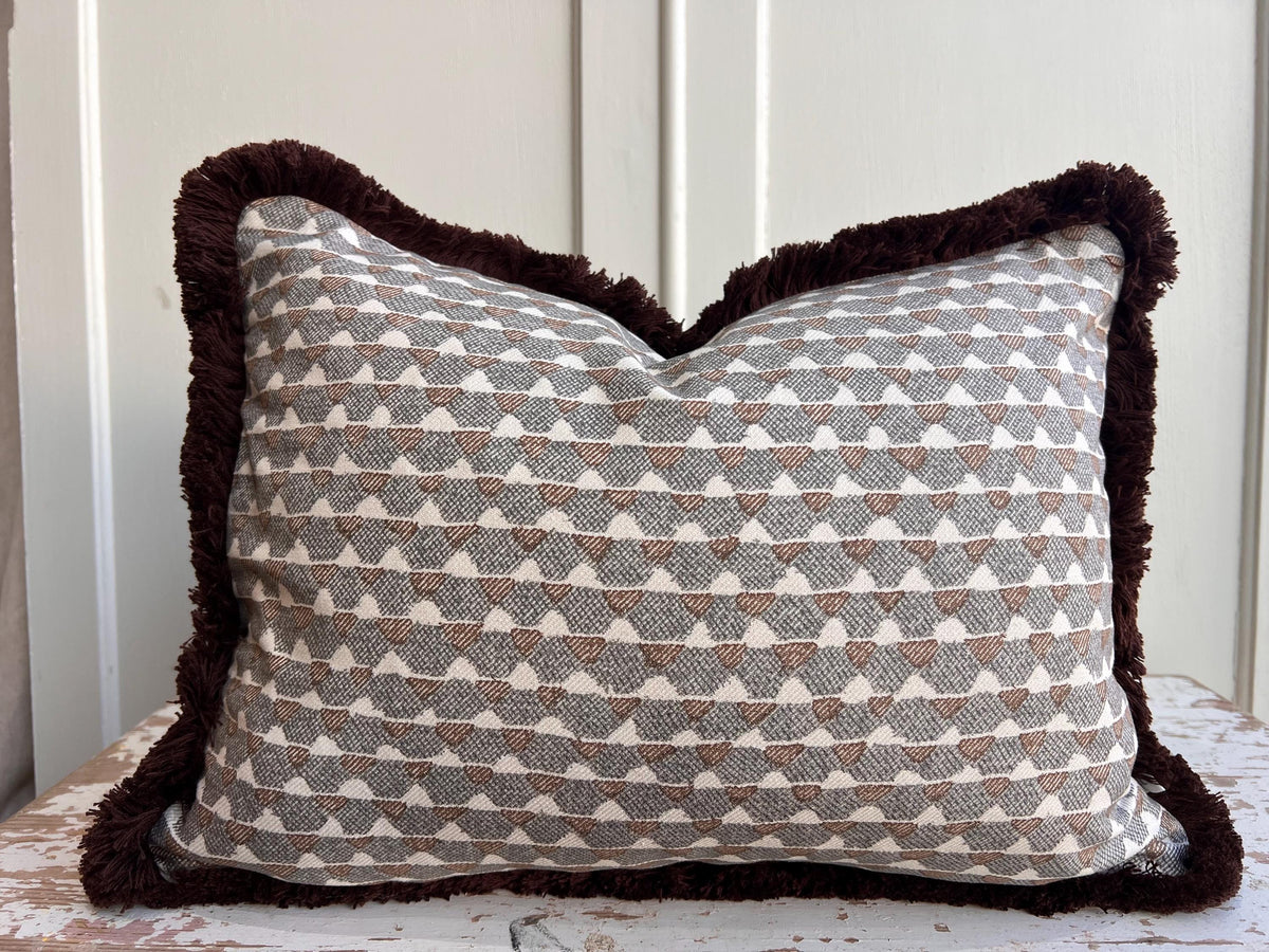 Cushions Made In Fermoie Brown Grey Fringe Tara Fabric Linen Cushion Pillow Throw Cover
