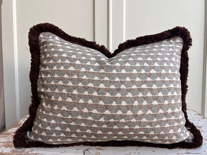 Cushions Made In Fermoie Brown Grey Fringe Tara Fabric Linen Cushion Pillow Throw Cover