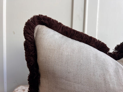 Cushions Made In Fermoie Brown Grey Fringe Tara Fabric Linen Cushion Pillow Throw Cover