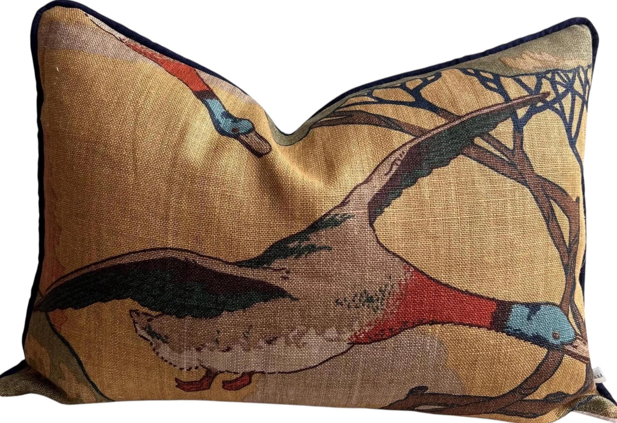 Mulberry Flying Ducks Gold Sand Luxury Designer Decorative Cushion Pillow Cover Lumbar Rectangular Cover