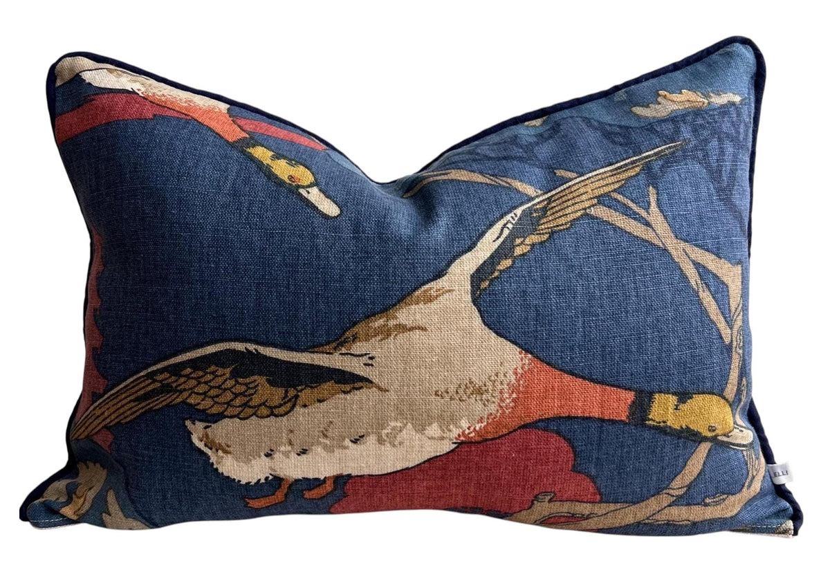Mulberry Flying Ducks Navy Red Luxury Cushion Pillow Cover Lumbar Rectangular