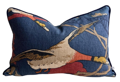 Mulberry Flying Ducks Navy Red Luxury Cushion Pillow Cover Lumbar Rectangular