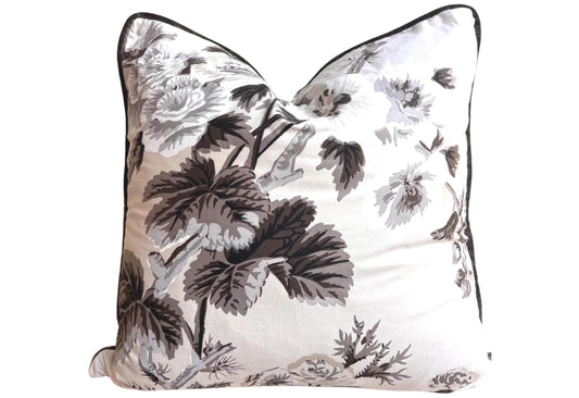 Schumacher Luxury Designer "Pyne Hollyhock" Charcoal Floral White Grey Cushion Pillow Sofa Cover
