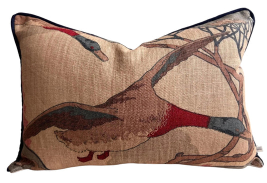 Mulberry Flying Ducks Lumbar Camel Grey Luxury Designer Decorative Cushion Pillow Cover