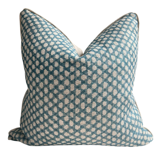 Fermoie Wicker Luxury Designer Decorative Blue Beige Linen Cushion Pillow Throw Cover