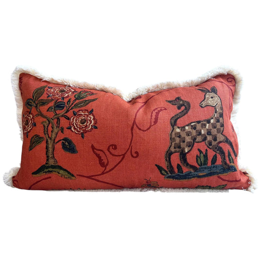 Schumacher Luxury Designer La Menagerie Pillow Cover Cushion Cover Flame Red